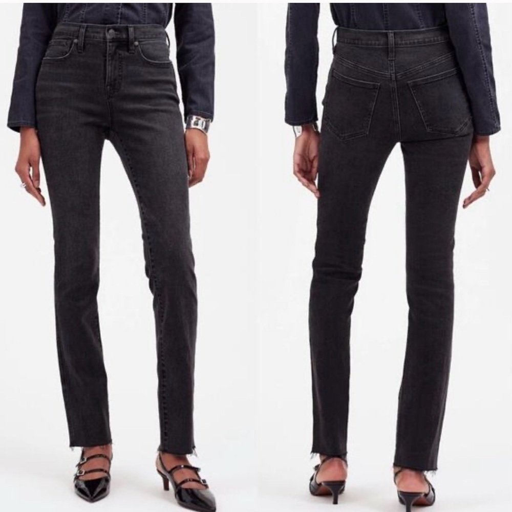 Madewell Mid-Rise Stovepipe Jeans Black Raw Hem Straight Leg Size 27petite